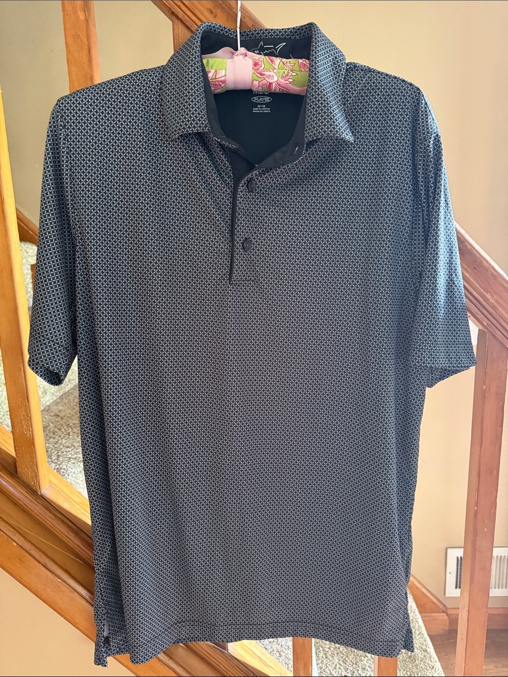 Men's Greg Norman Brand Black Micro-Pattern Polo Shirt NWOT